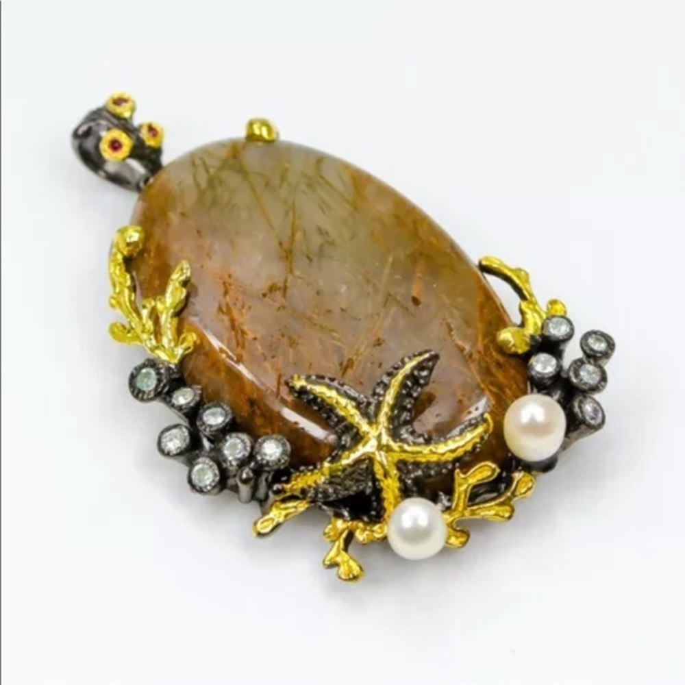 Natural Rutilated quartz Pearl artisan pendant